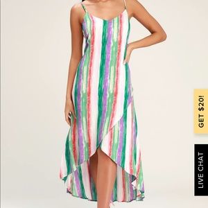 BRUSHSTROKE OF LUCK GREEN MULTI STRIPE DRESS